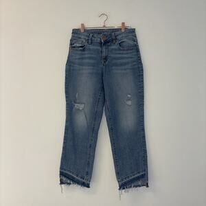 Edgley‎ TMWomens Stretch Denim Jeans Sz 8 VTG Y2K Grunge Punk Fringe Raw Hem